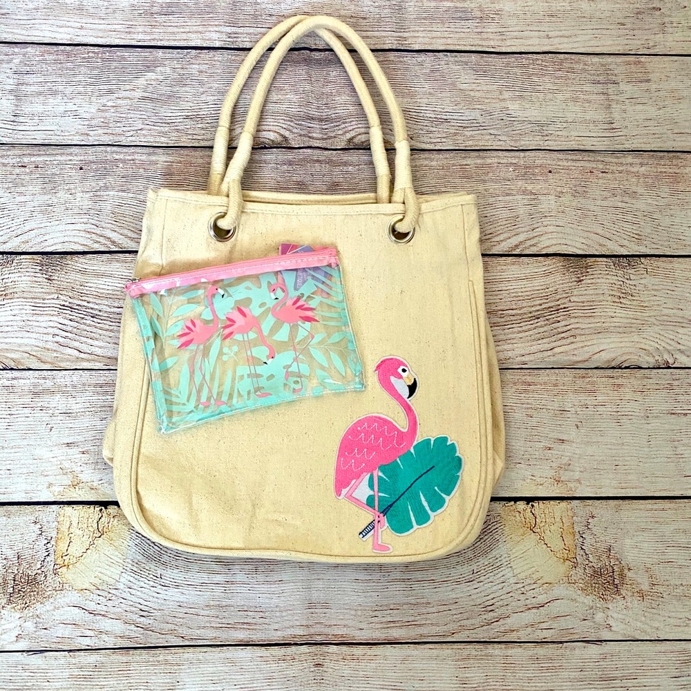 🦩Flamingo Canvas Tote and Make up bag! New!